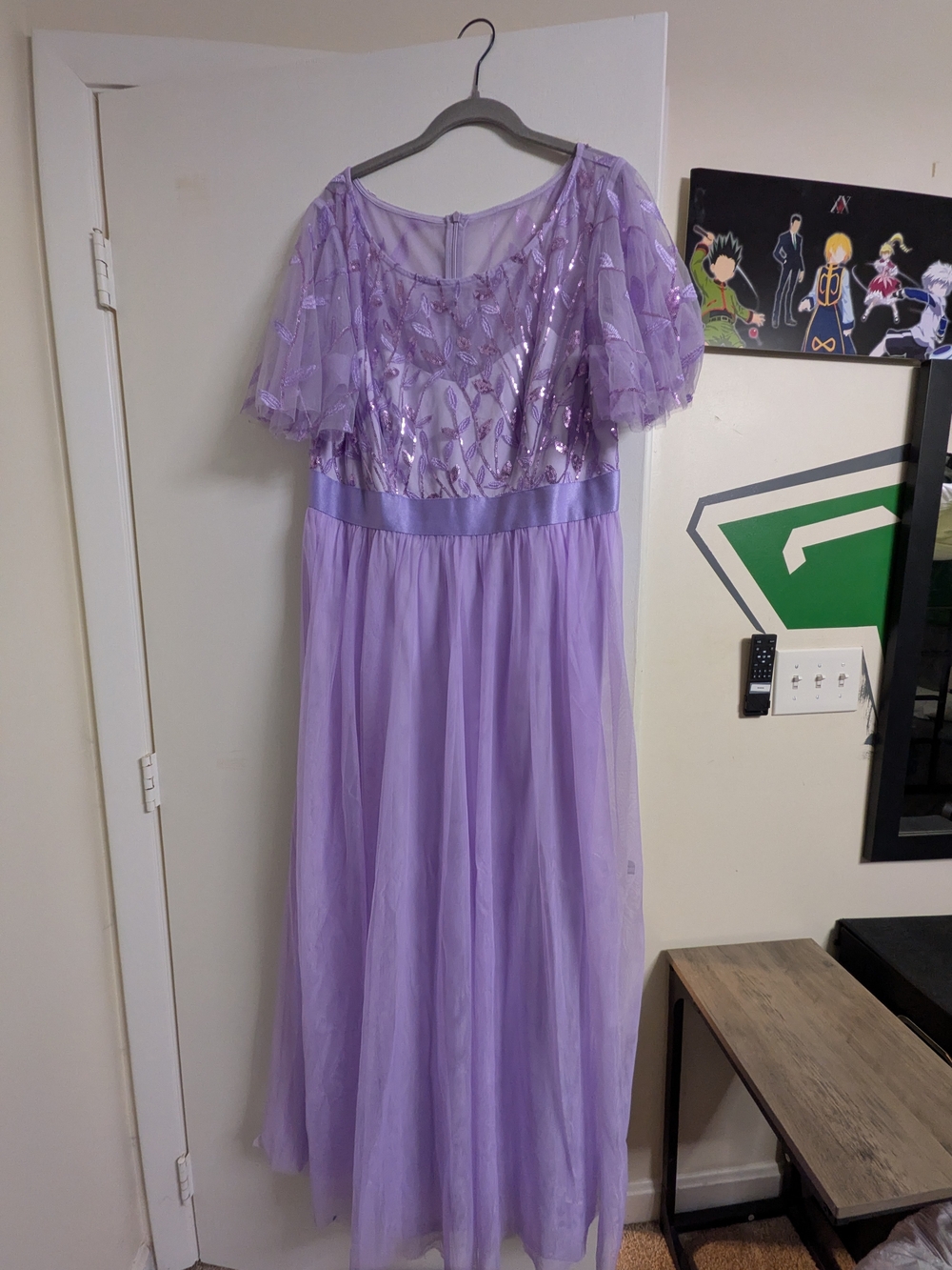 Lavender Sequin Tulle Maxi Dress with Satin Waist
